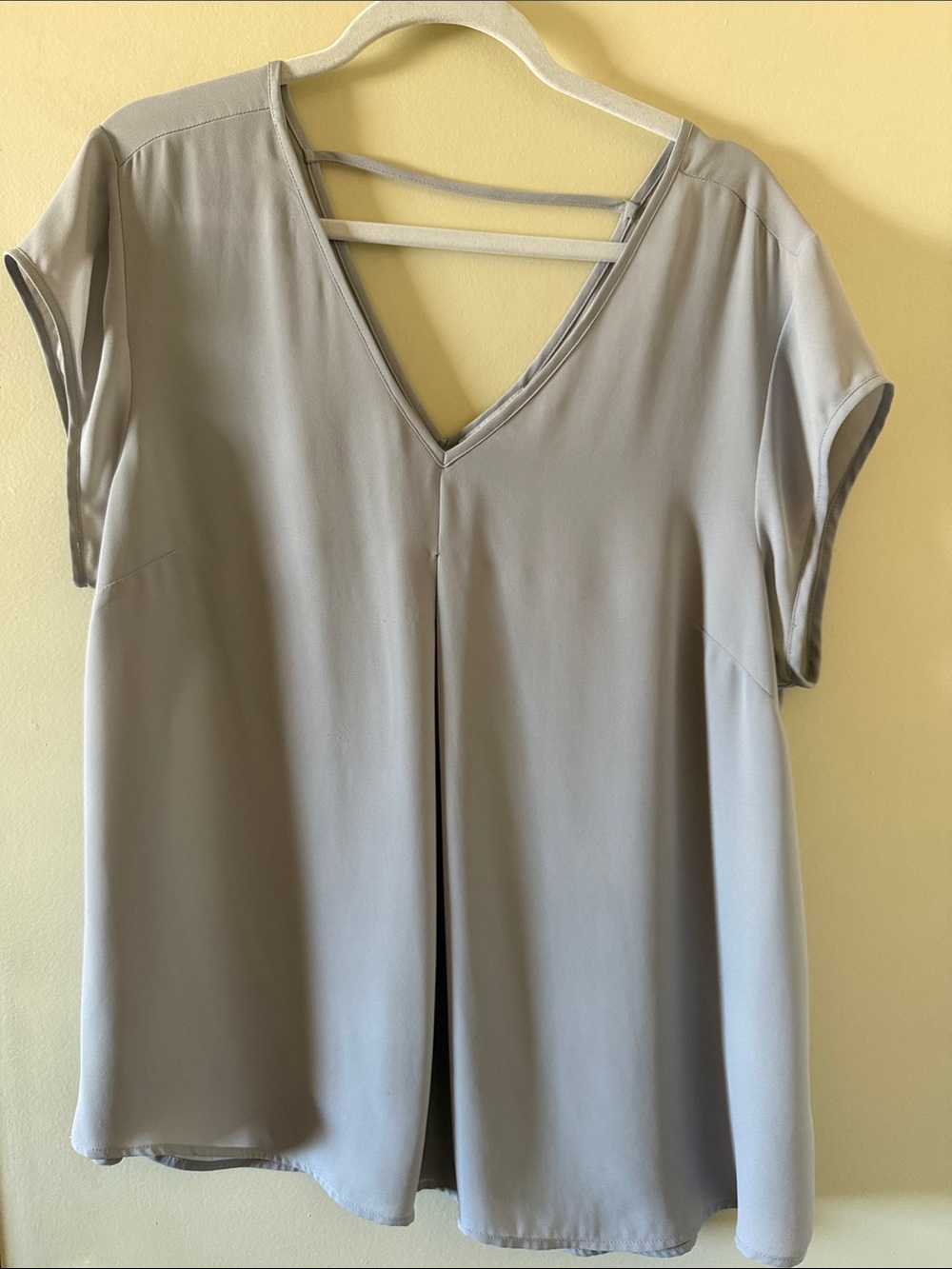 Daniel Rainn V-Neck Short Sleeve Blouse - Light Gray
